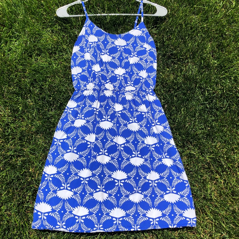 Blue and White Geo Pattern Cotton Dress